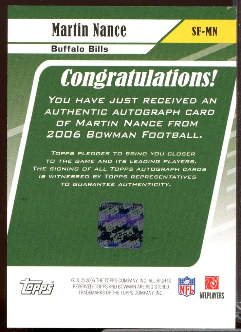 Martin Nance Card 2006 Bowman Signs of the Future Autograph #SFMN  Image 2