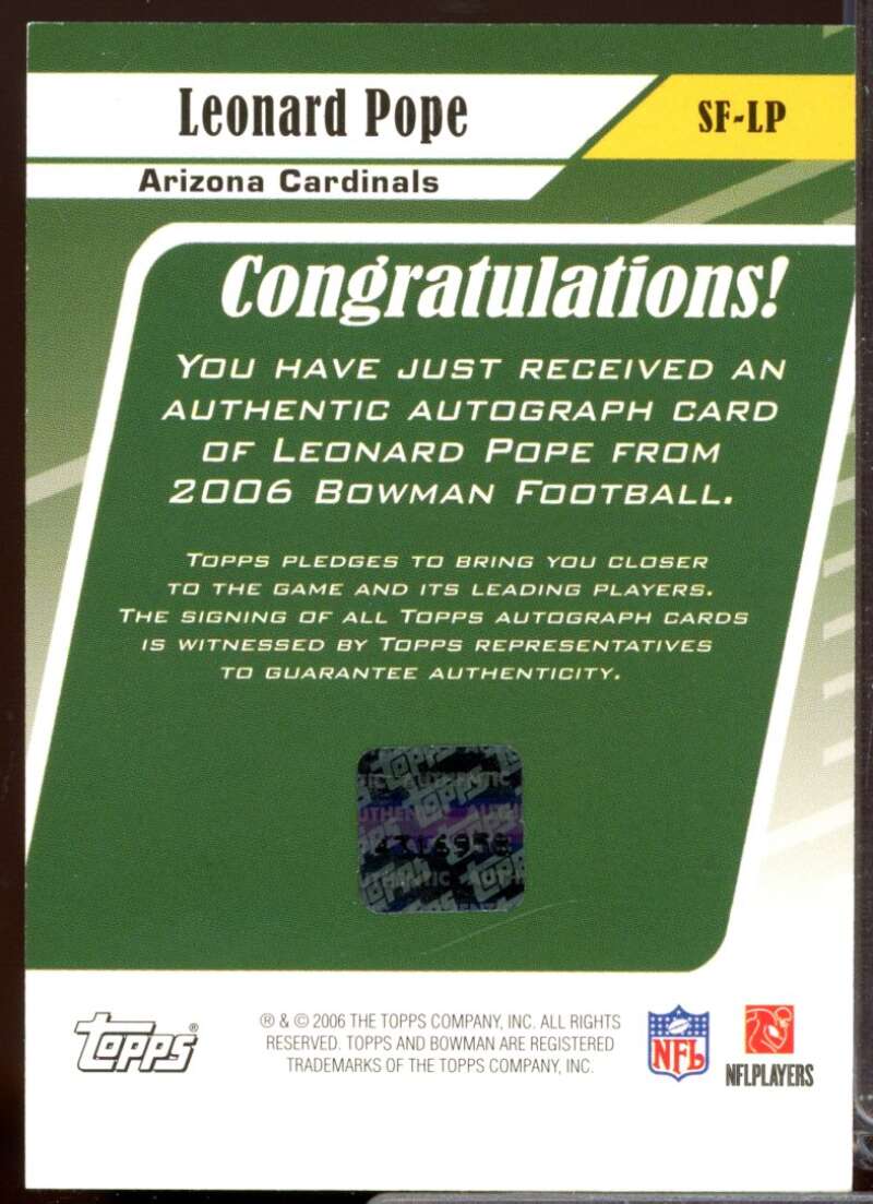 Leonard Pope Card 2006 Bowman Signs of the Future Autograph #SFLP  Image 2