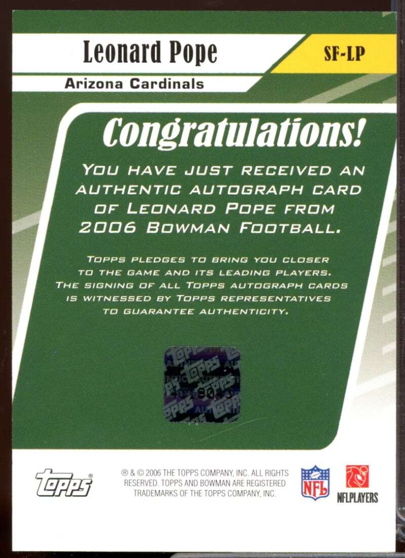 Leonard Pope Card 2006 Bowman Signs of the Future Autograph #SFLP  Image 2
