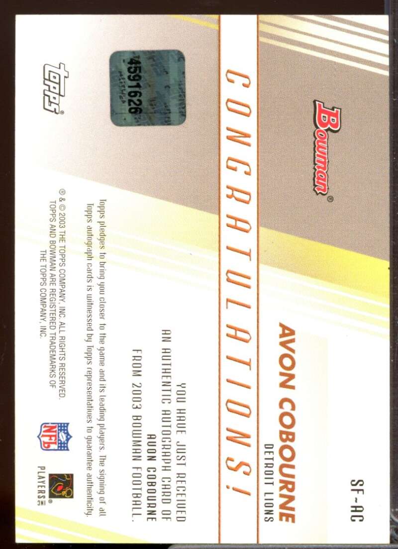 Avon Cobourne Card 2003 Bowman Signs of the Future Autographs #SFAC  Image 2