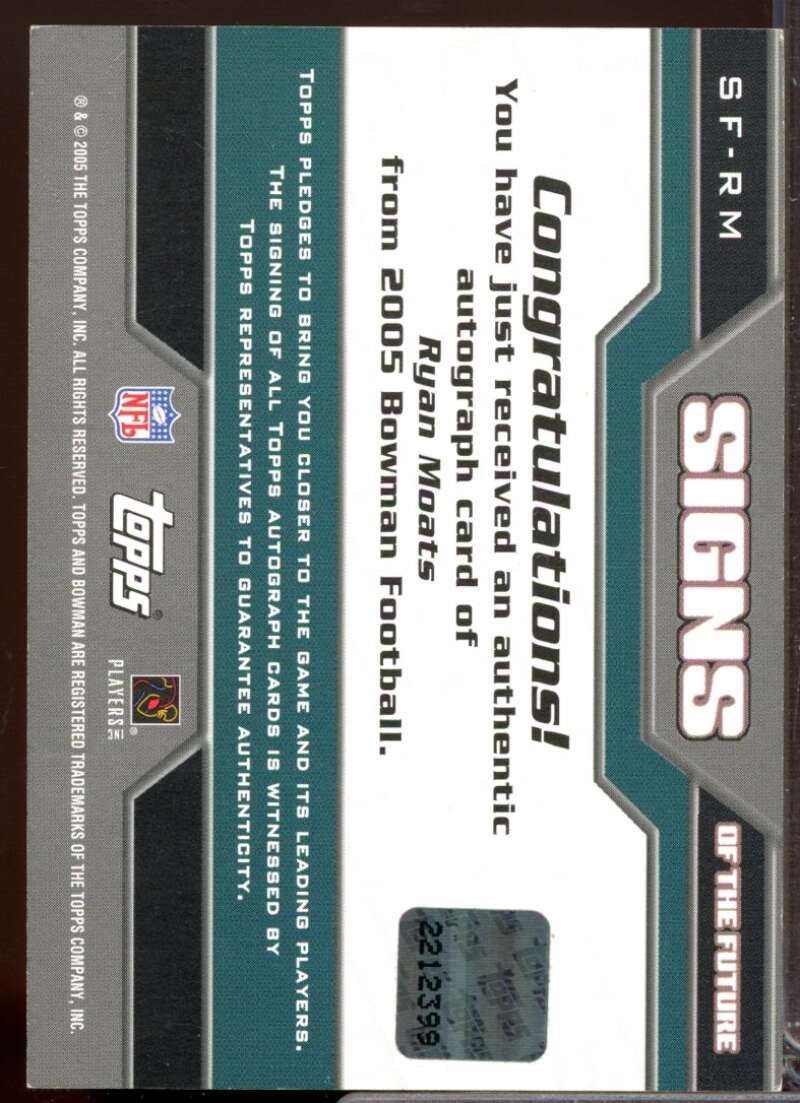 Ryan Moats Card 2005 Bowman Signs of the Future Autographs #SFRM  Image 2