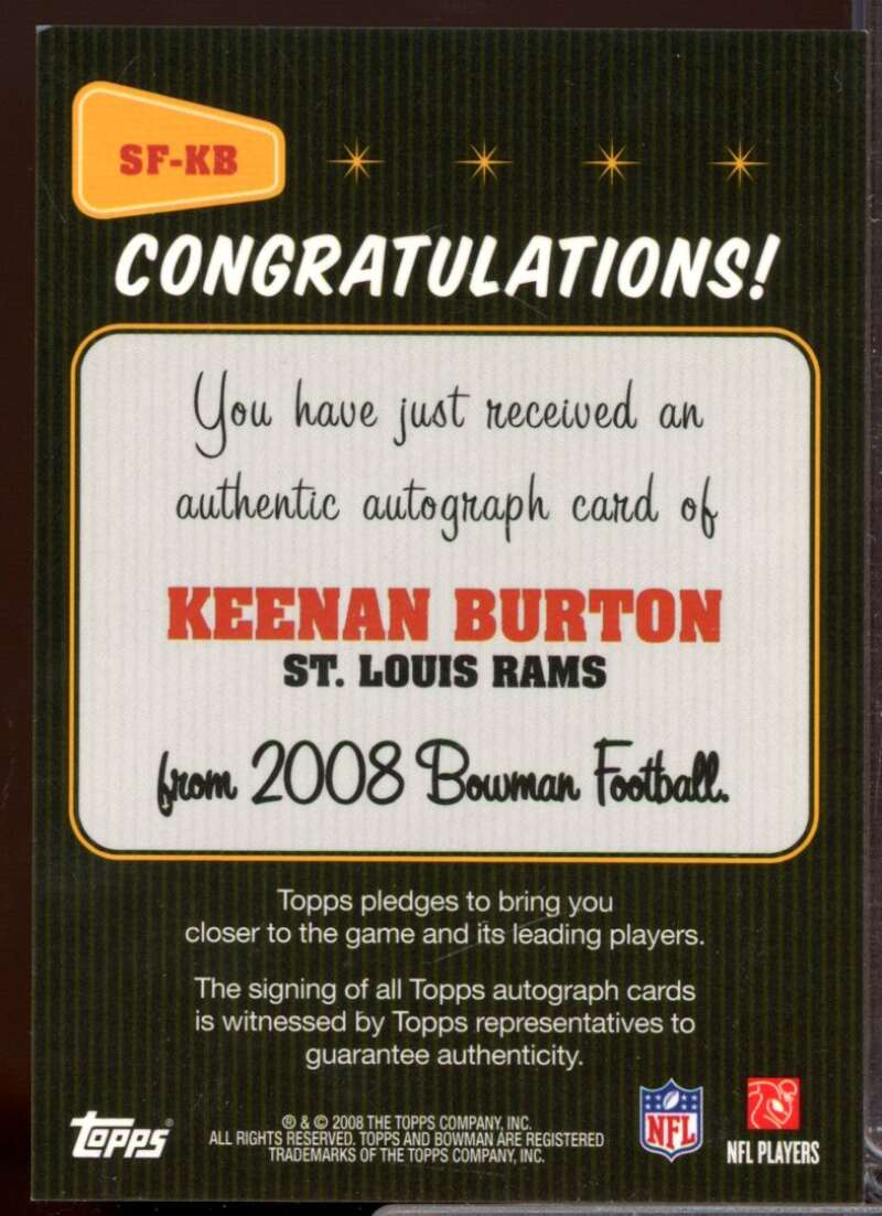 Keenan Burton Card 2008 Bowman Signs of the Future Autograph #SFKB  Image 2