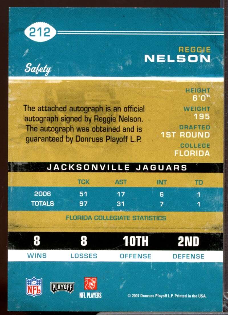 Reggie Nelson RC Card 2007 Playoff Contenders Rookie Autograph #212  Image 2