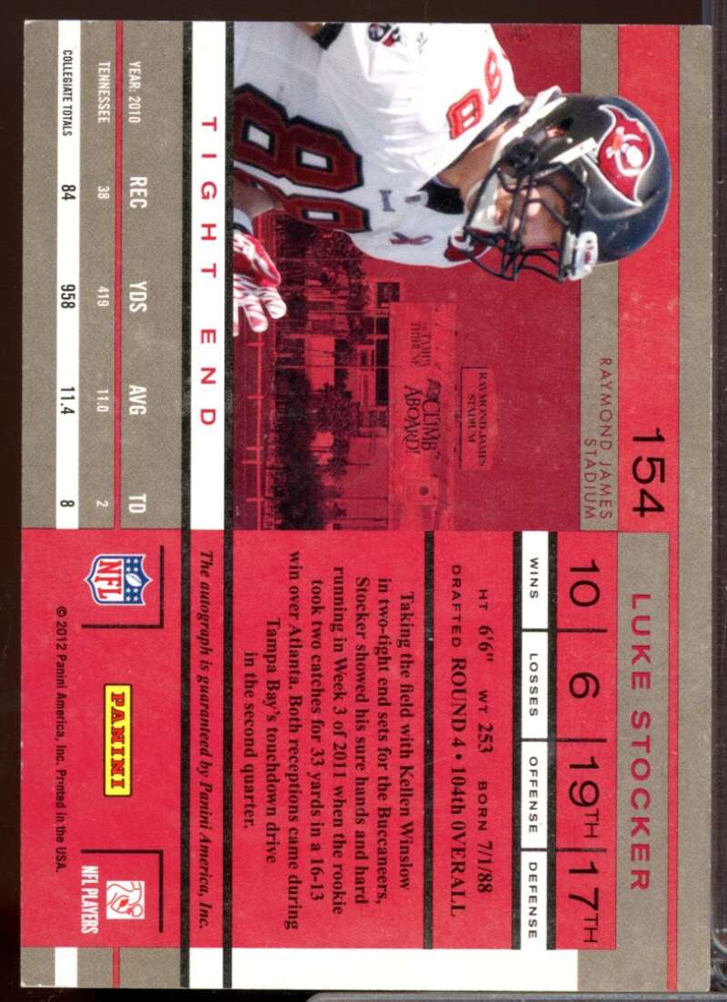 Luke Stocker RC Card 2011 Playoff Contenders Rookie Autograph #154  Image 2