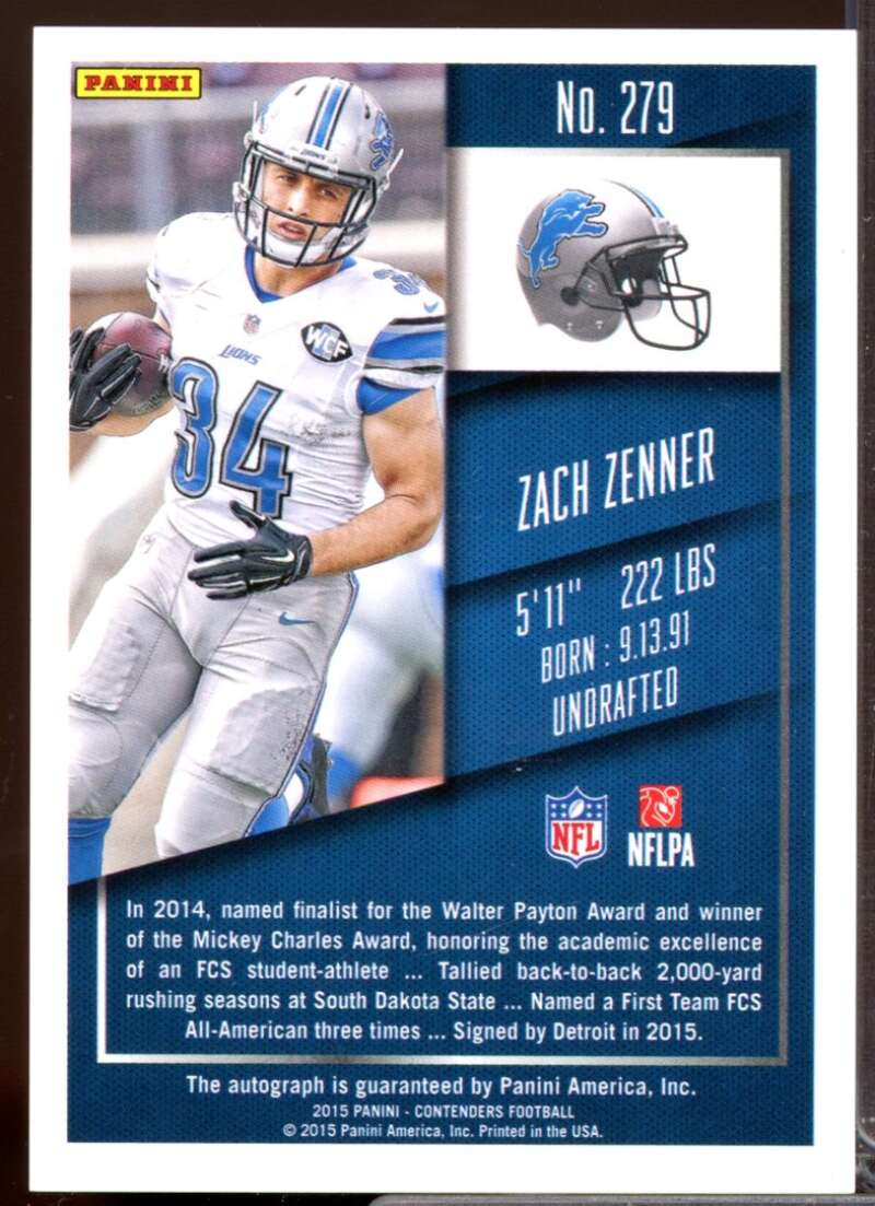 Zach Zenner /199 2015 Panini Contenders Rookie Autograph Playoff Ticket #279  Image 2