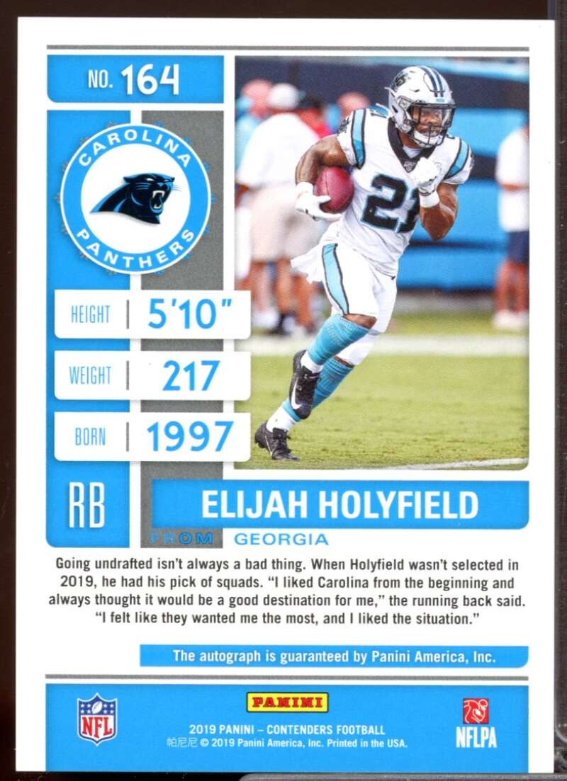 Elijah Holyfield RC Card 2019 Panini Contenders Rookie Autograph #164  Image 2