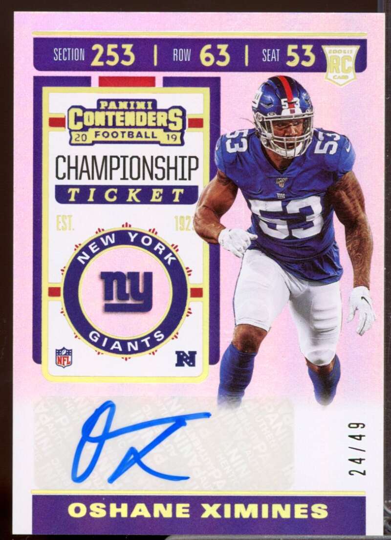 Oshane Ximines 2019 Panini Contenders Rookie Autograph Championship Ticket #143  Image 1