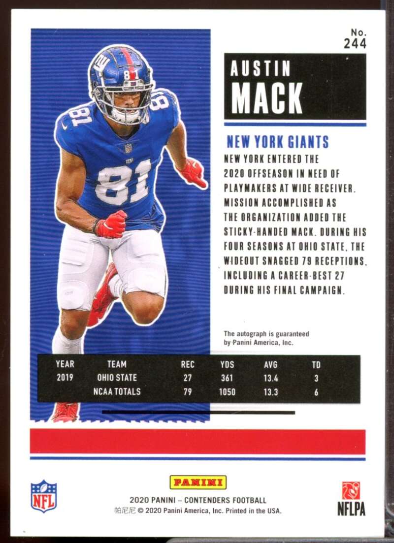 Austin Mack RC Card 2020 Panini Contenders Rookie Autograph #244  Image 2