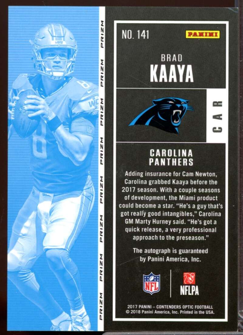 Brad Kaaya RC Card 2017 Panini Contenders Optic Rookie Autograph #141  Image 2