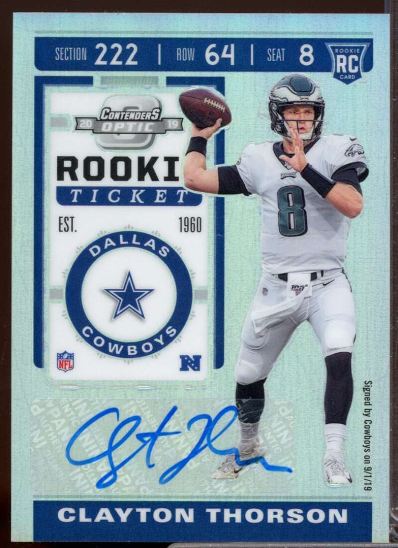 Clayton Thorson RC Card 2019 Panini Contenders Optic Rookie Autograph #168  Image 1