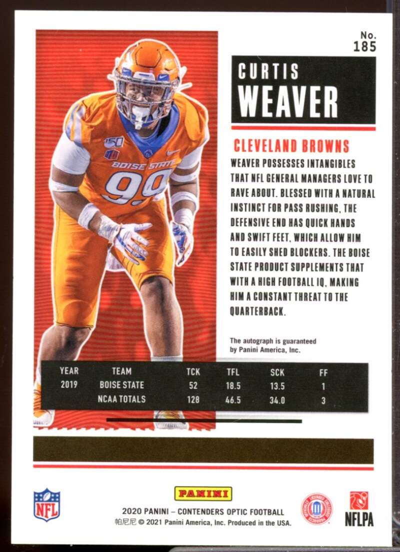 Curtis Weaver RC Card 2020 Panini Contenders Optic Rookie Autograph #185  Image 2