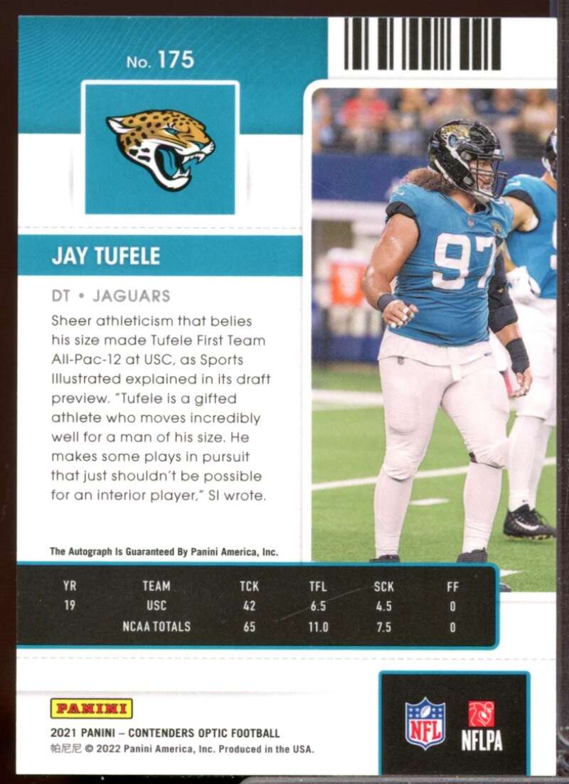 Jay Tufele RC Card 2021 Panini Contenders Optic Rookie Autograph #175  Image 2