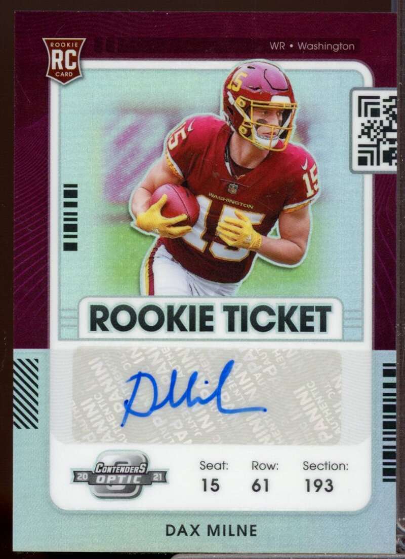 Dax Milne RC Card 2021 Panini Contenders Optic Rookie Autograph #205  Image 1