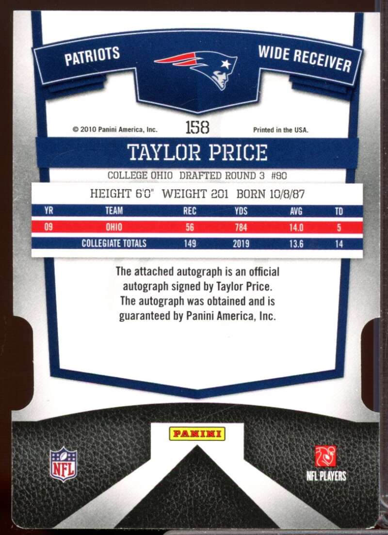 Taylor Price /49 Card 2010 Donruss Elite Aspirations Rookie Autographs #158  Image 2