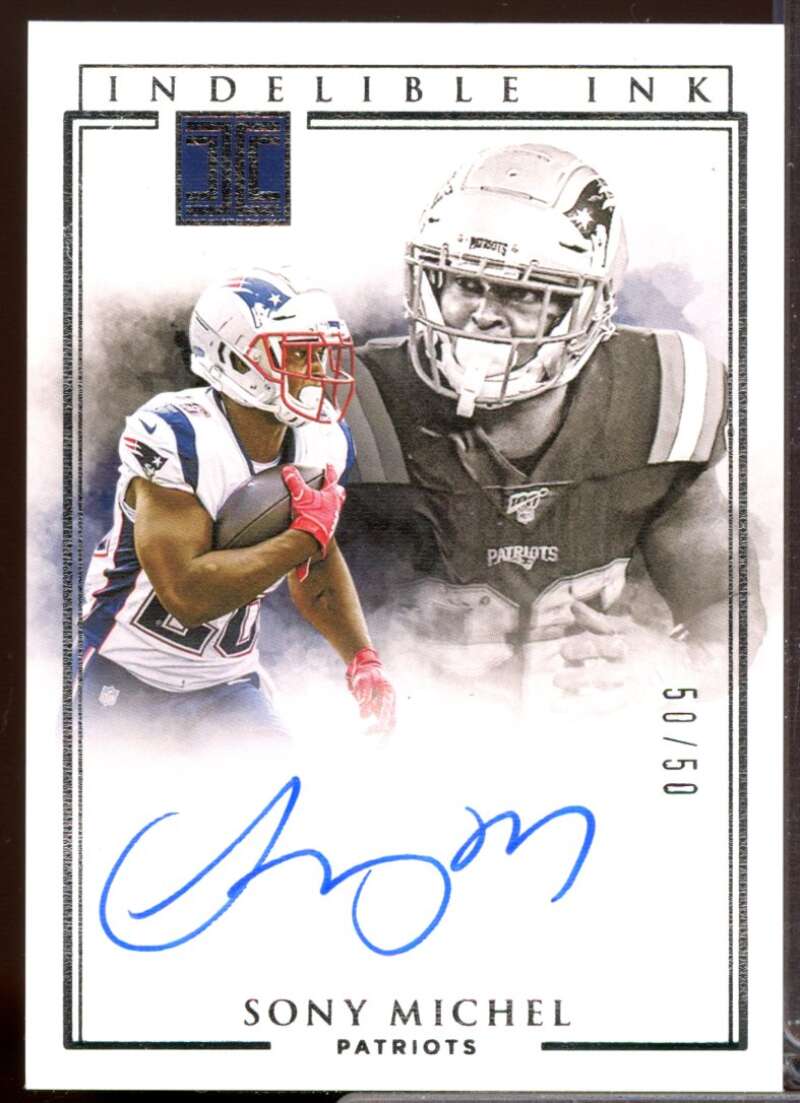Sony Michel /50 Card 2020 Panini Impeccable Indelible Ink Autograph #28  Image 1