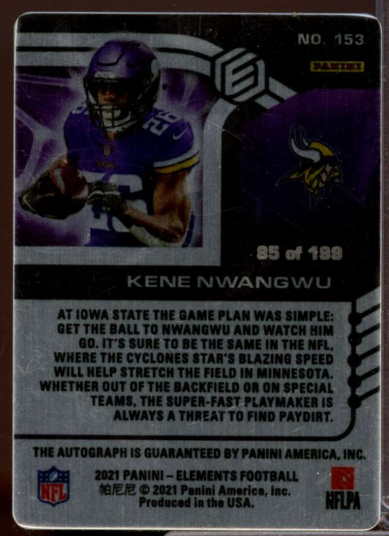 Kene Nwangwu /199 Card 2021 Panini Elements Rookie Autograph #153  Image 2