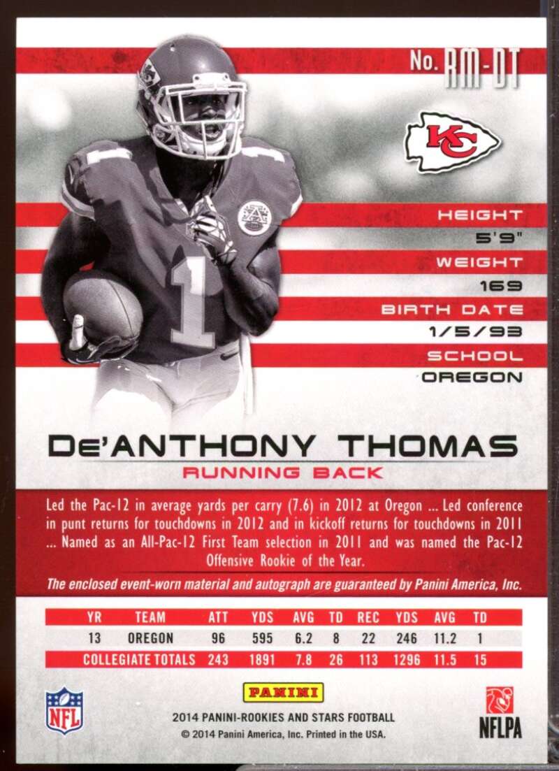 De'Anthony Thomas /49 2014 Rookies Star Rookie Jersey Auto Longevity Gold #RMDT  Image 2