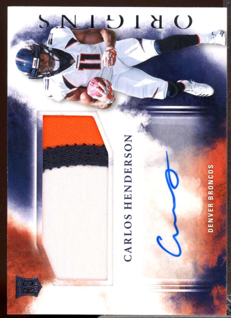 Carlos Henderson RC Card 2017 Panini Origins Rookie Jersey Autograph #129  Image 1