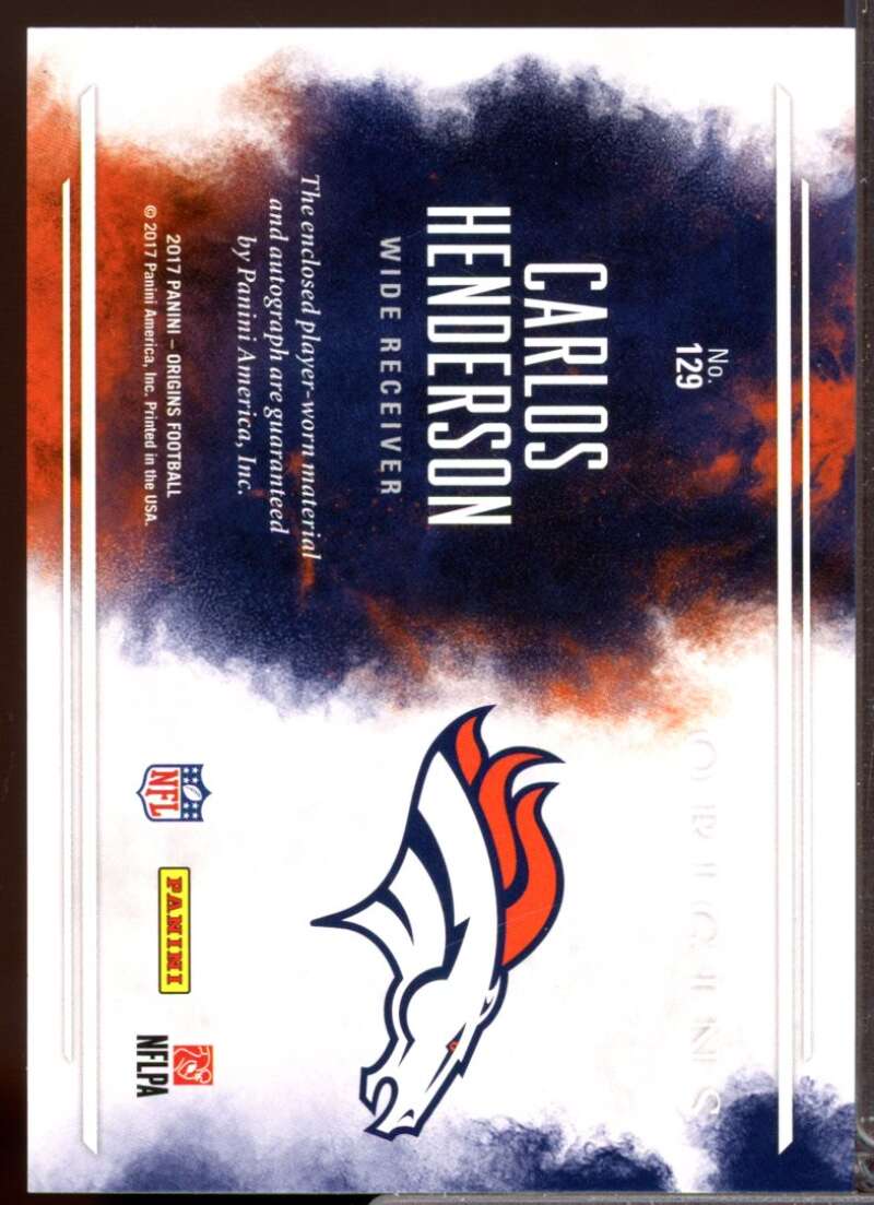 Carlos Henderson RC Card 2017 Panini Origins Rookie Jersey Autograph #129  Image 2