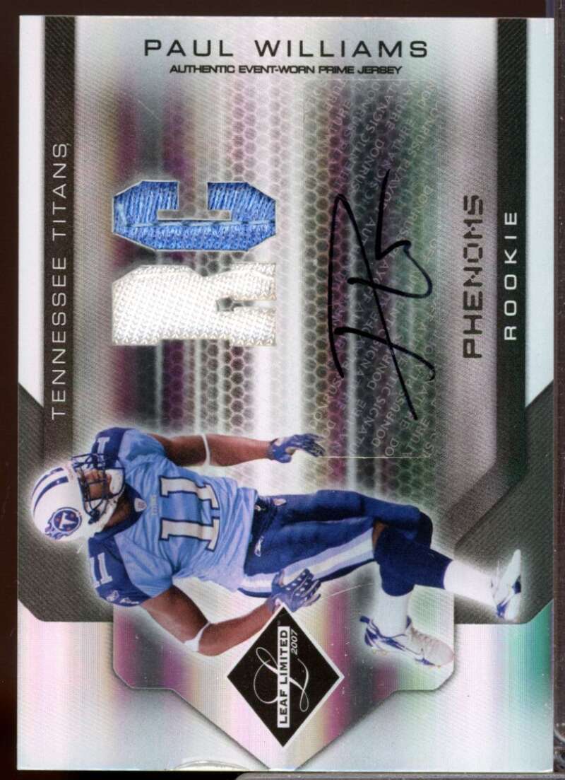 Paul Williams RC Card 2007 Leaf Limited Rookie Jersey Autograph #343  Image 1