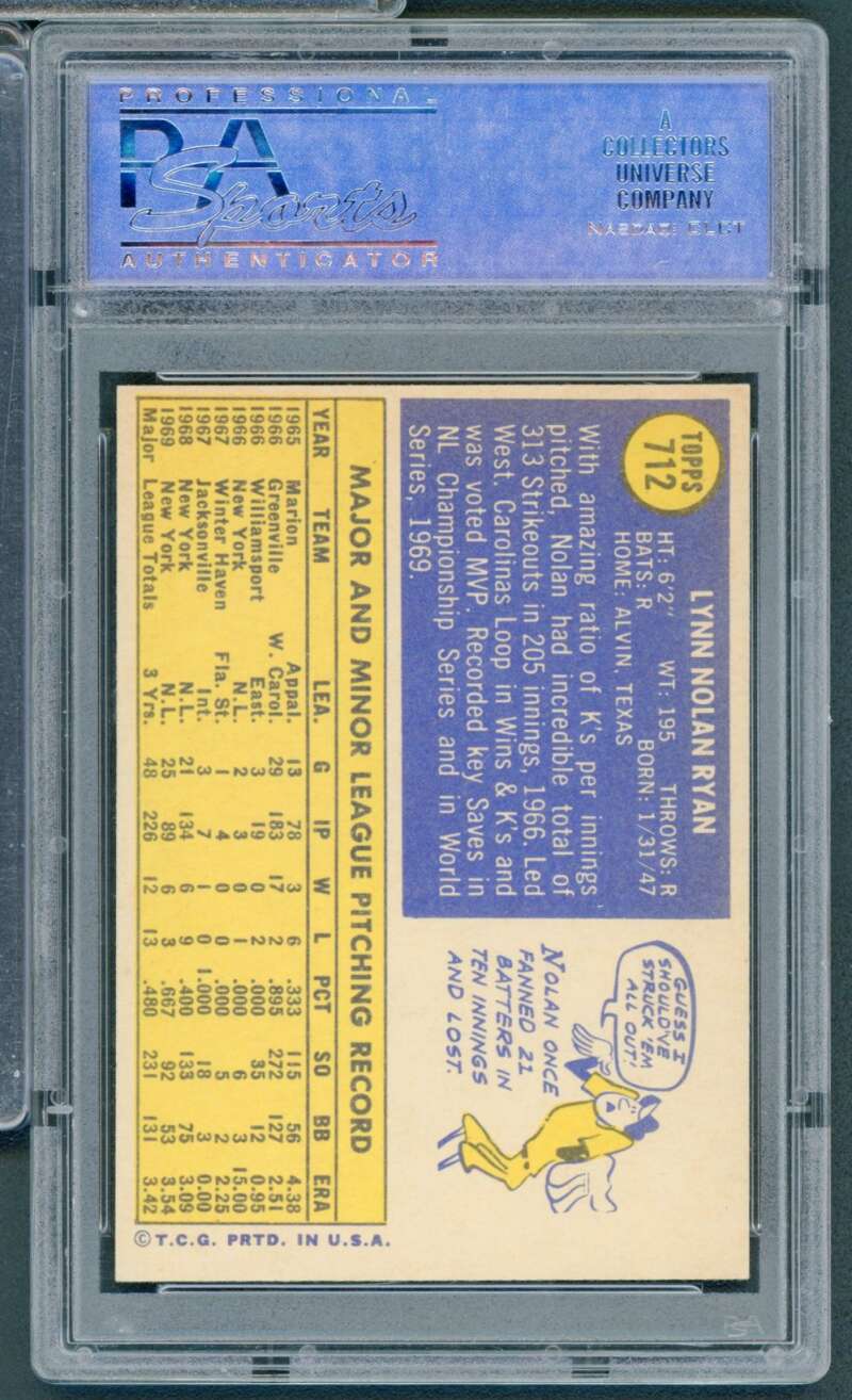 Nolan Ryan Card 1970 Topps #712 PSA 8 Image 2