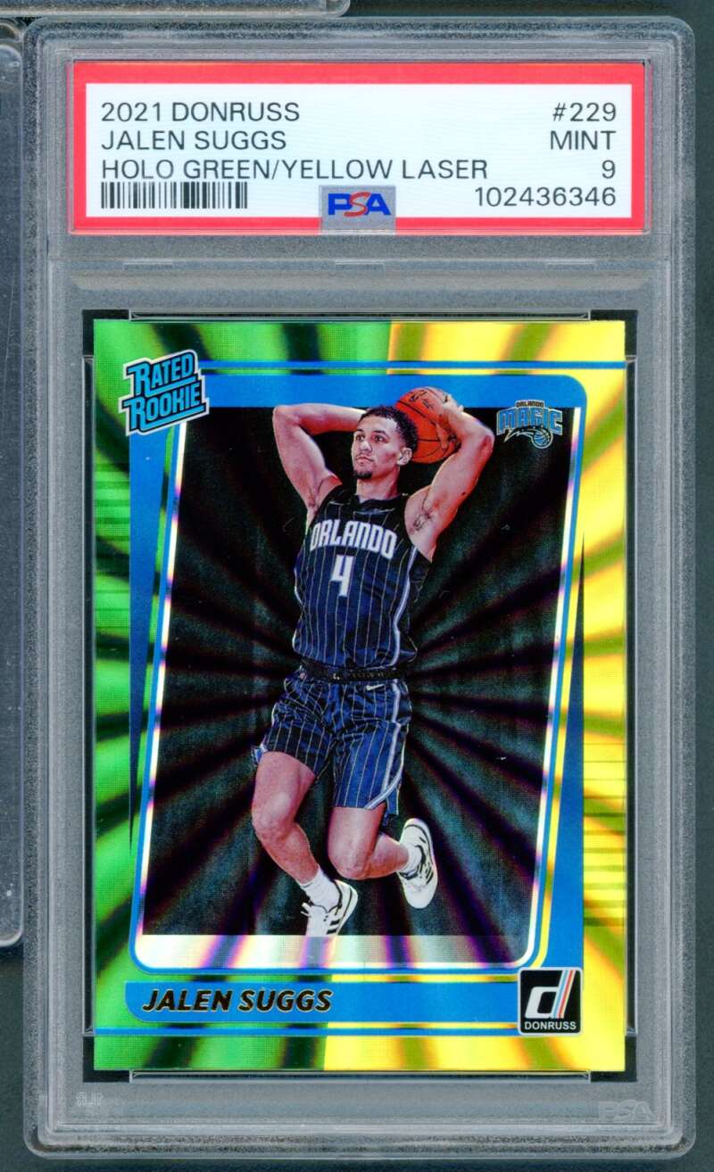 Jalen Suggs Rookie Card 2021-22 Donruss Holo Greee/Yellow Laser #229 PSA 9 Image 1