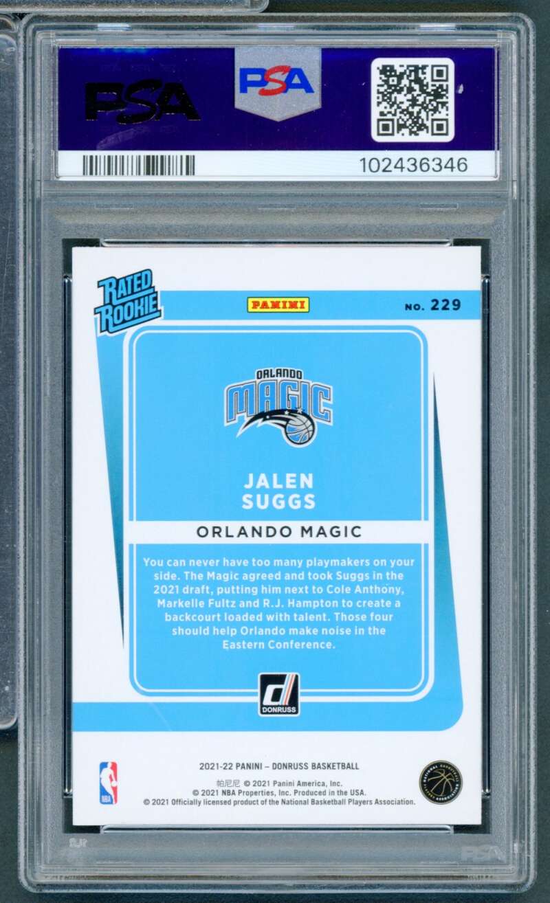 Jalen Suggs Rookie Card 2021-22 Donruss Holo Greee/Yellow Laser #229 PSA 9 Image 2