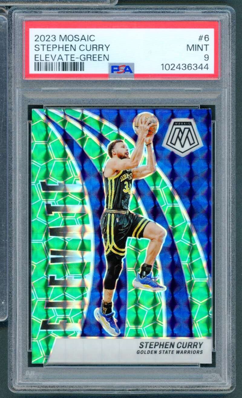 Stephen Curry Card 2023-24 Mosaic Elevate Green #6 PSA 9 Image 1