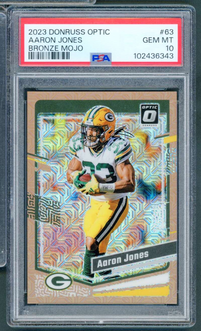 Aaron Jones Card 2023 Donruss Optic Bronze Mojo (9/35) (pop 2) #63 PSA 10 Image 1