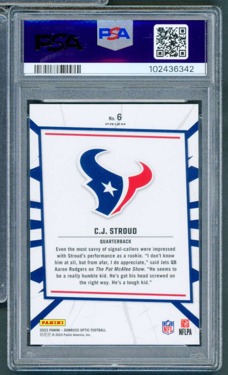 C.J. Stroud Rookie Card 2023 Donruss Optic My House Silver Prizm #6 PSA 10 Image 2