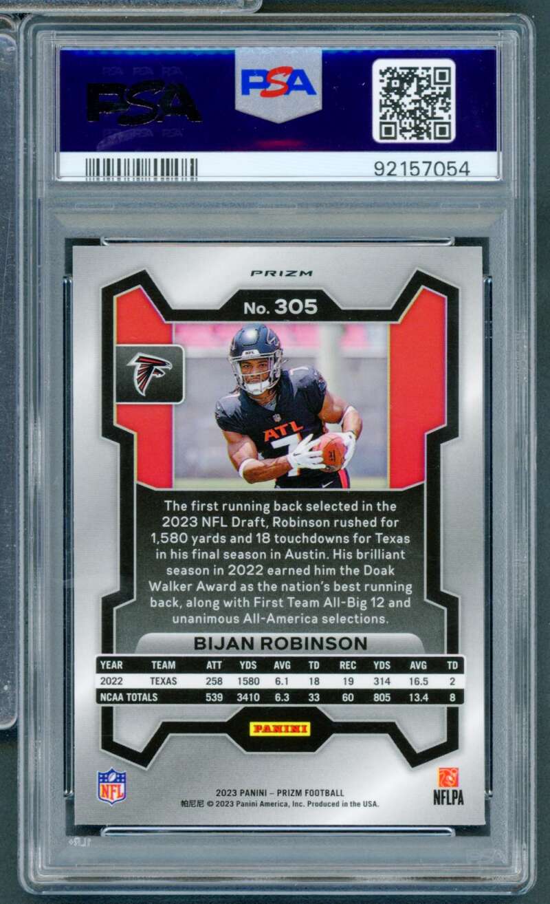 Bijan Robinson Rookie Card 2023 Prizm Silver #305 PSA 9 Image 2