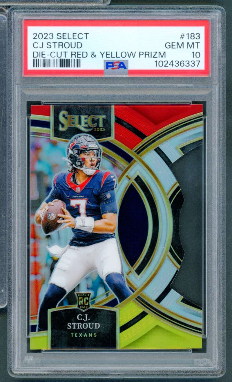 C.J. Stroud Rookie Card 2023 Select Die Cut Red Yellow Prizm #183 PSA 10 Image 1