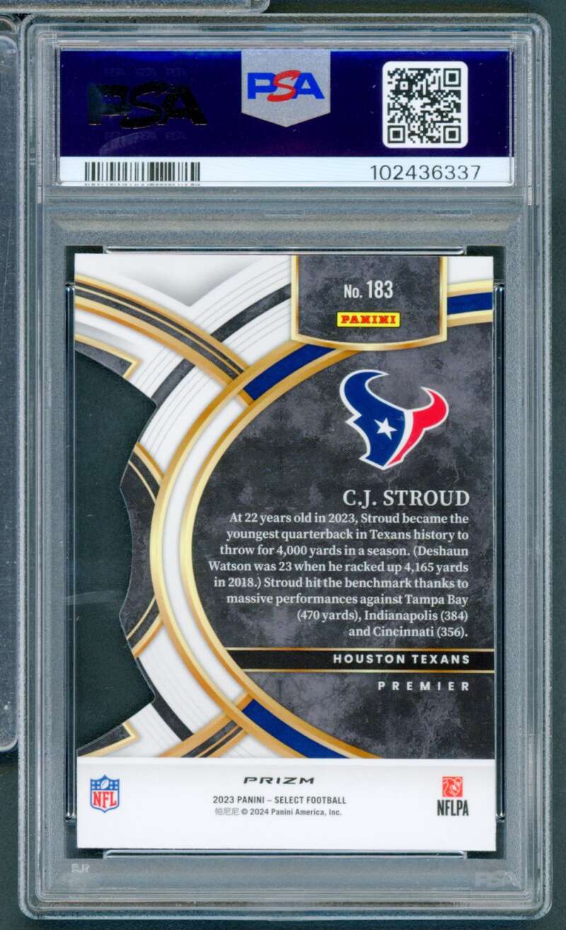 C.J. Stroud Rookie Card 2023 Select Die Cut Red Yellow Prizm #183 PSA 10 Image 2