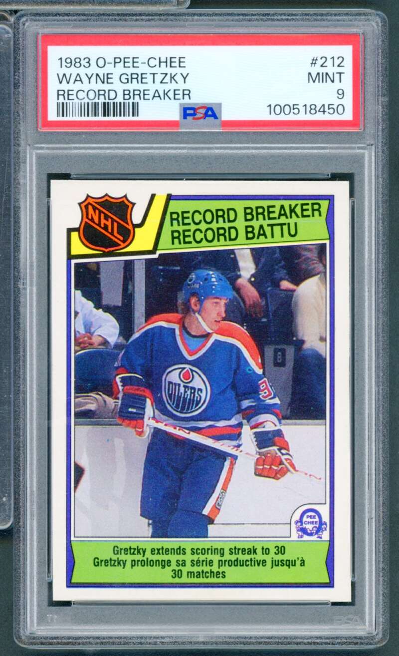 Wayne Gretzky Record Breaker Card 1983-84 O-Pee-Chee #212 PSA 9 Image 1