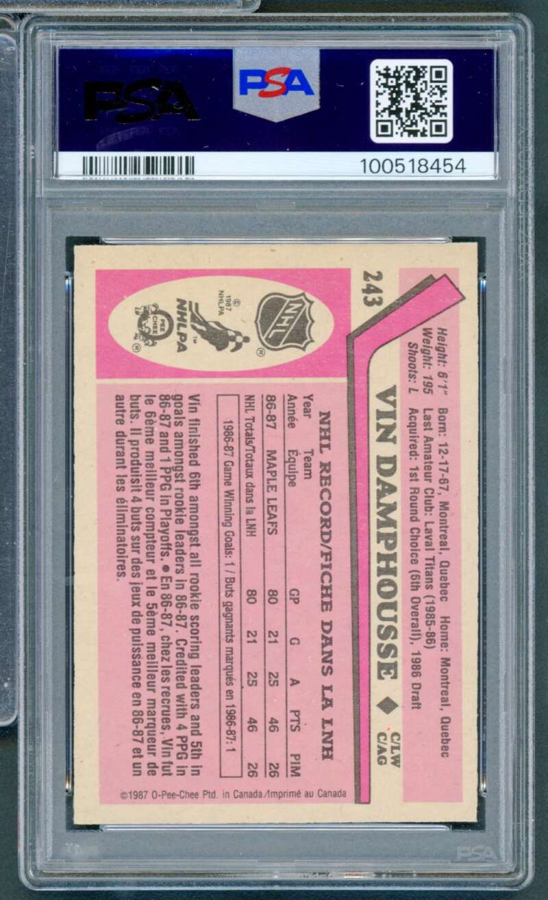 Vin Damphousse Rookie Card 1987 O-Pee-Chee #243 PSA 9 Image 2