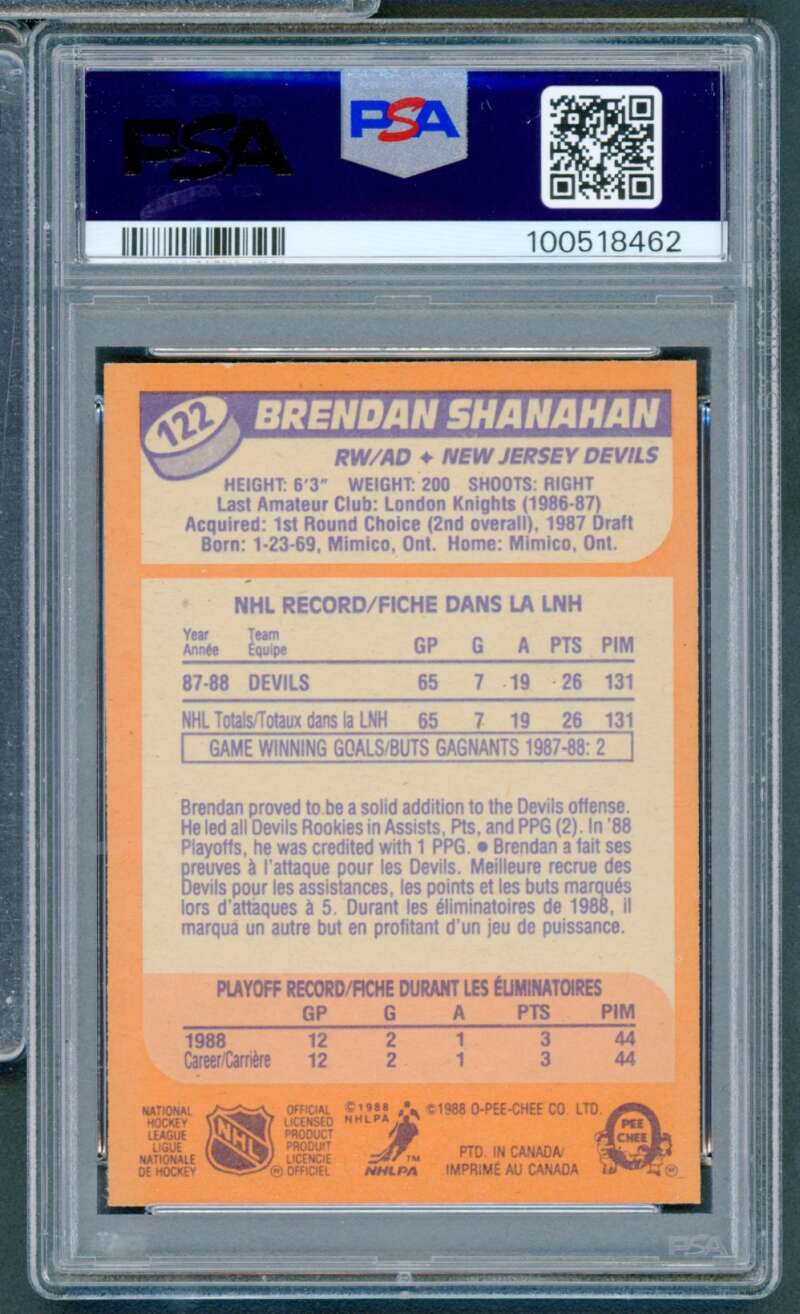 Brendan Shanahan Rookie Card 1988-89 O-Pee-Chee #122 PSA 8 Image 2