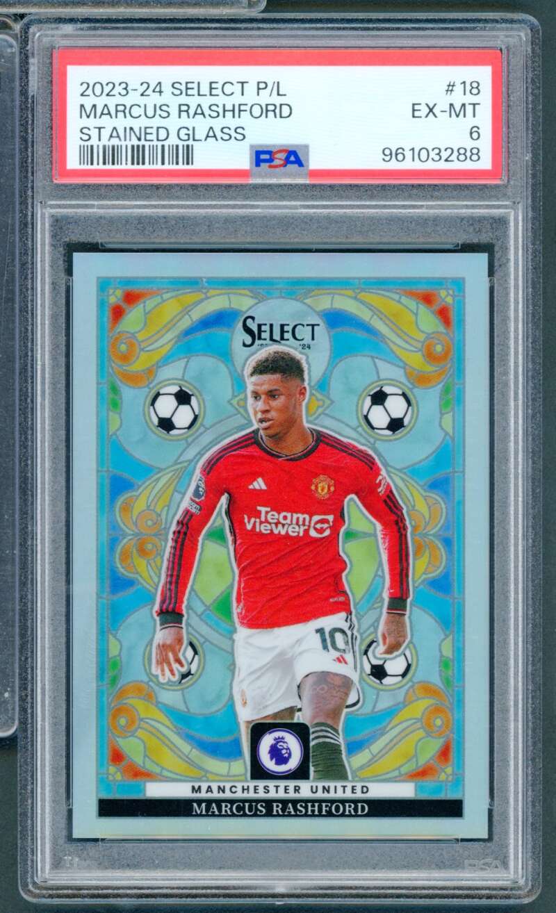 Marcus Rashford Card 2023-24 Select P/L Stained Glass #18 PSA 6 Image 1