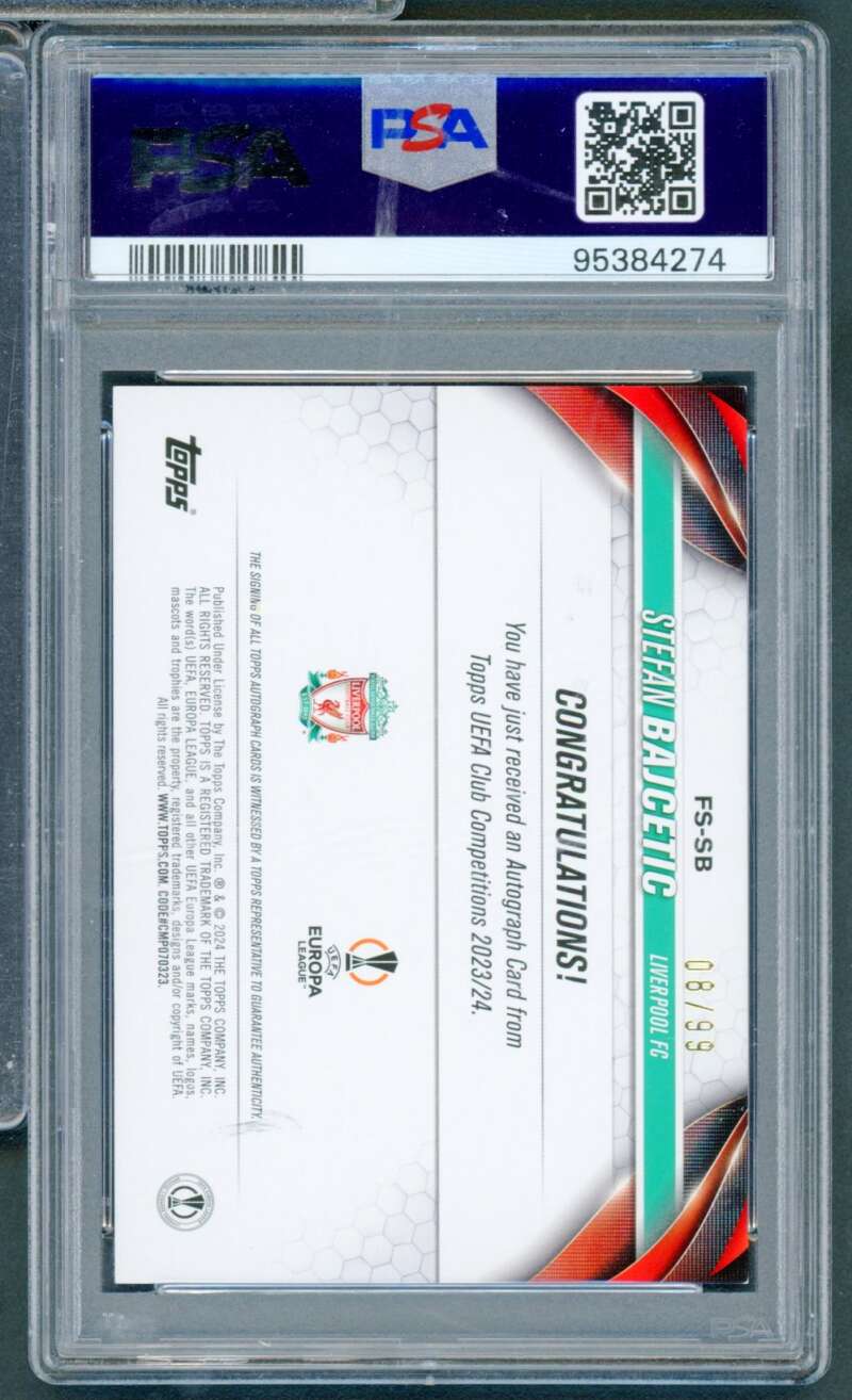 Stefan Bajcetic Rookie 2023-24 Topps UEFA Auto Blue Icy Foilboard #FSSB PSA 8 Image 2
