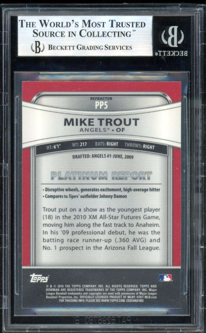 Mike Trout Rookie 2010 Bowman Platinum Prospects Purple Refractors #PP5 BGS 8.5 Image 2
