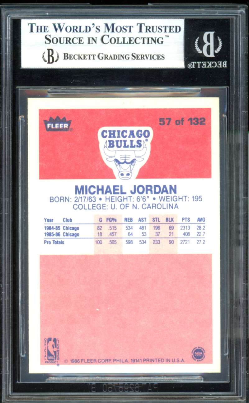 Michael Jordan Rookie Card 1986-87 Fleer #57 BGS 9 Image 2