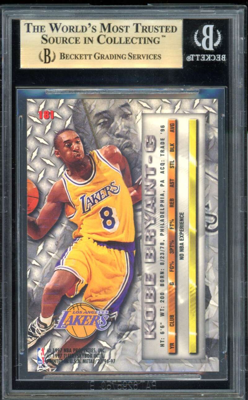 Kobe Bryant Rookie Card 1996-97 Metal Precious Metal #181 BGS 9.5 Image 2