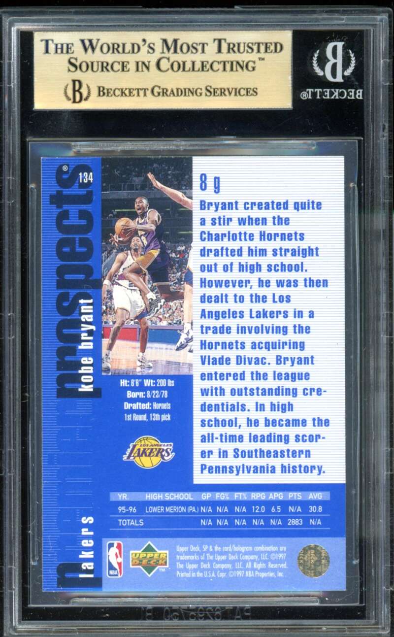 Kobe Bryant Rookie Card 1996-97 SP #134 BGS 9.5 Image 2