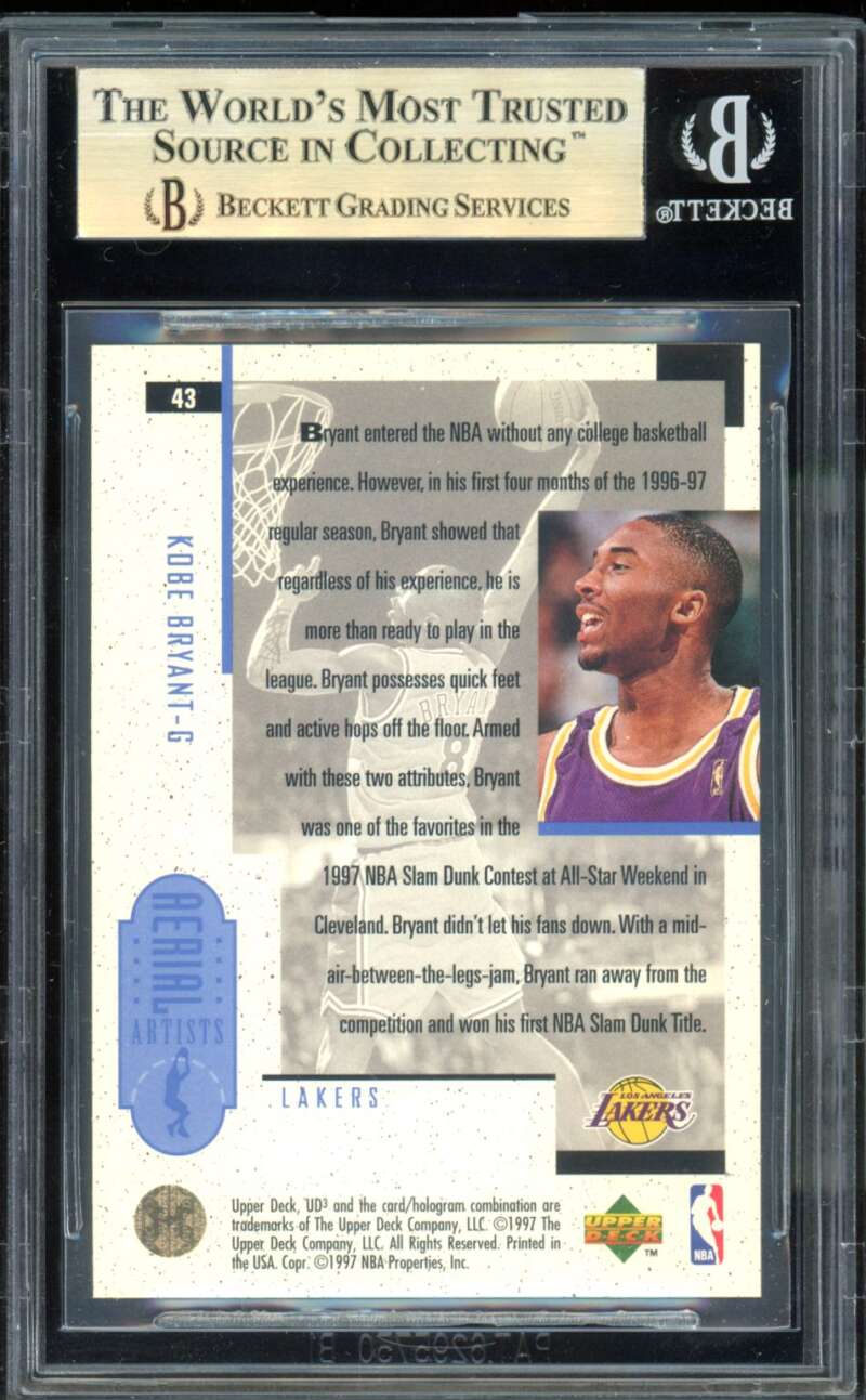 Kobe Bryant Rookie Card 1996-97 UD3 #43 BGS 9.5 Image 2