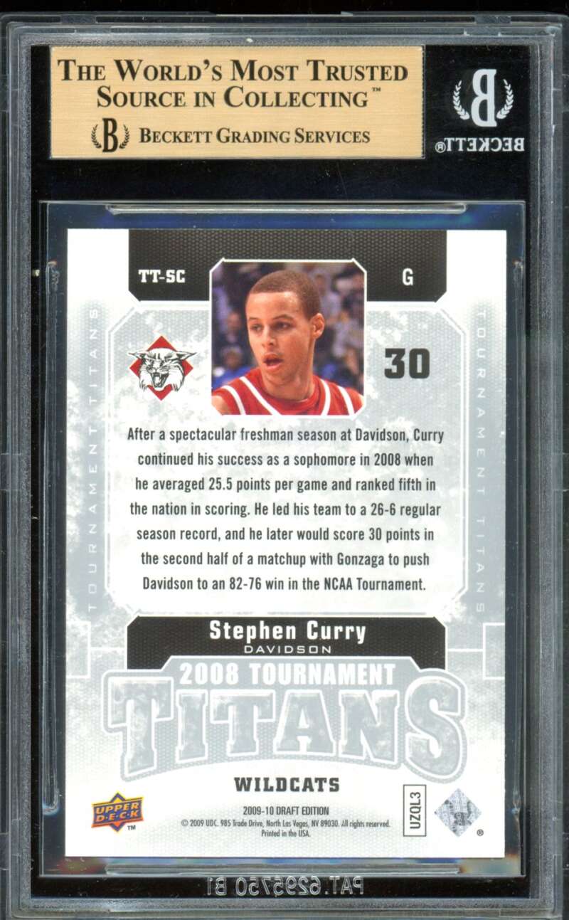 Stephen Curry Rookie 2009-10 UD Draft Edition Tournament Titans #TT-SC BGS 9.5 Image 2