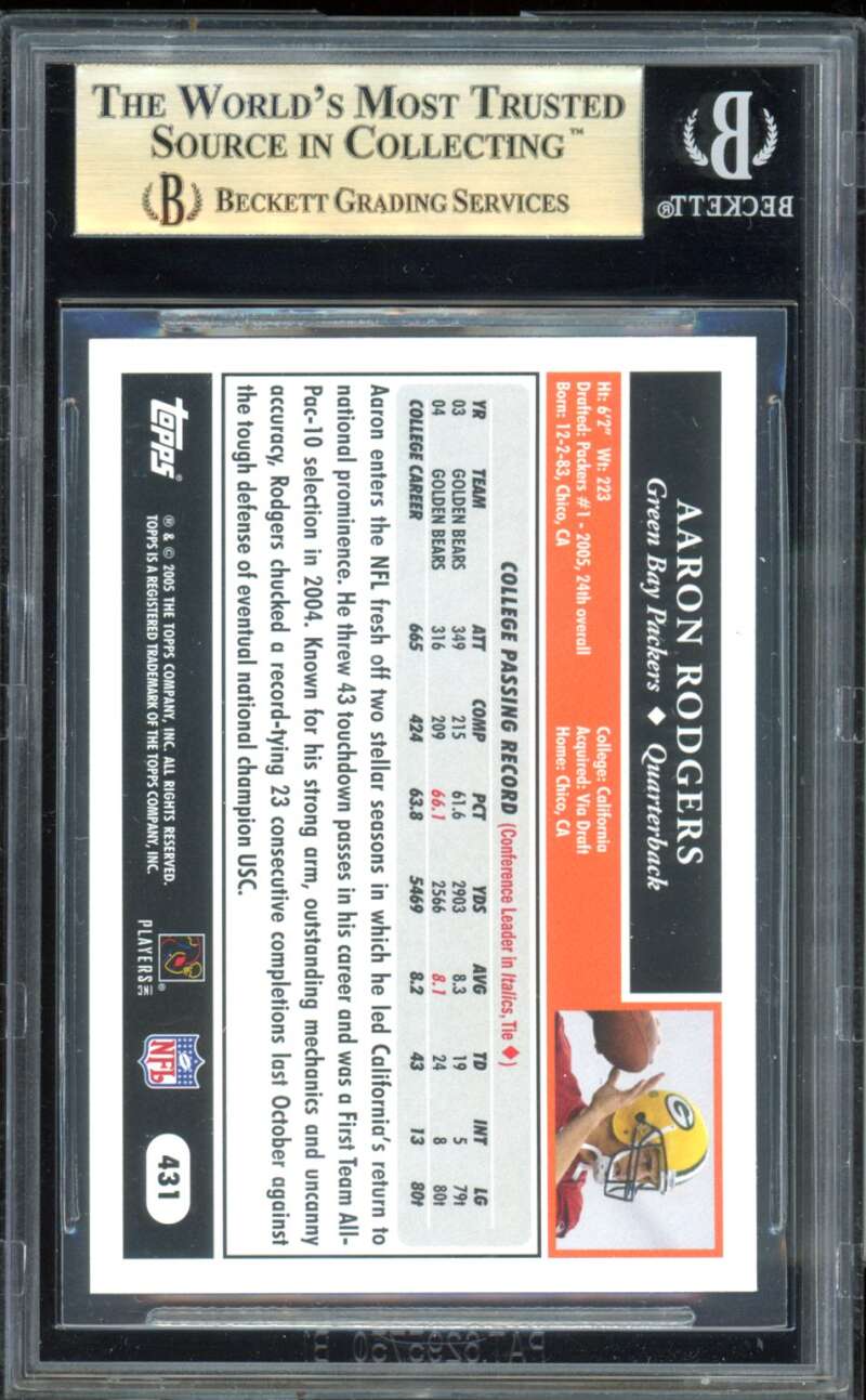 Aaron Rodgers Rookie Card 2005 Topps #431 BGS 9.5 Image 2
