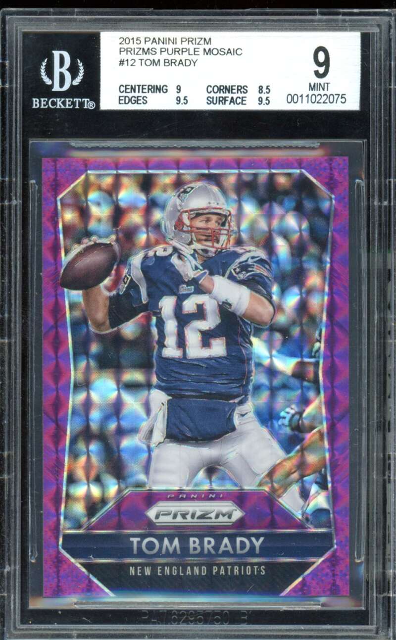 Tom Brady Card 2015 Panini Prizm Purple Mosaic (48/50) (pop 2) #12 BGS 9 Image 1