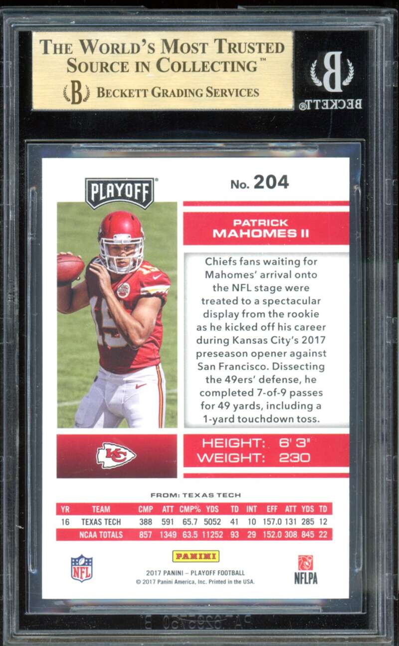 Patrick Mahomes Rookie Card 2017 Playoff #204 BGS 9.5 Image 2