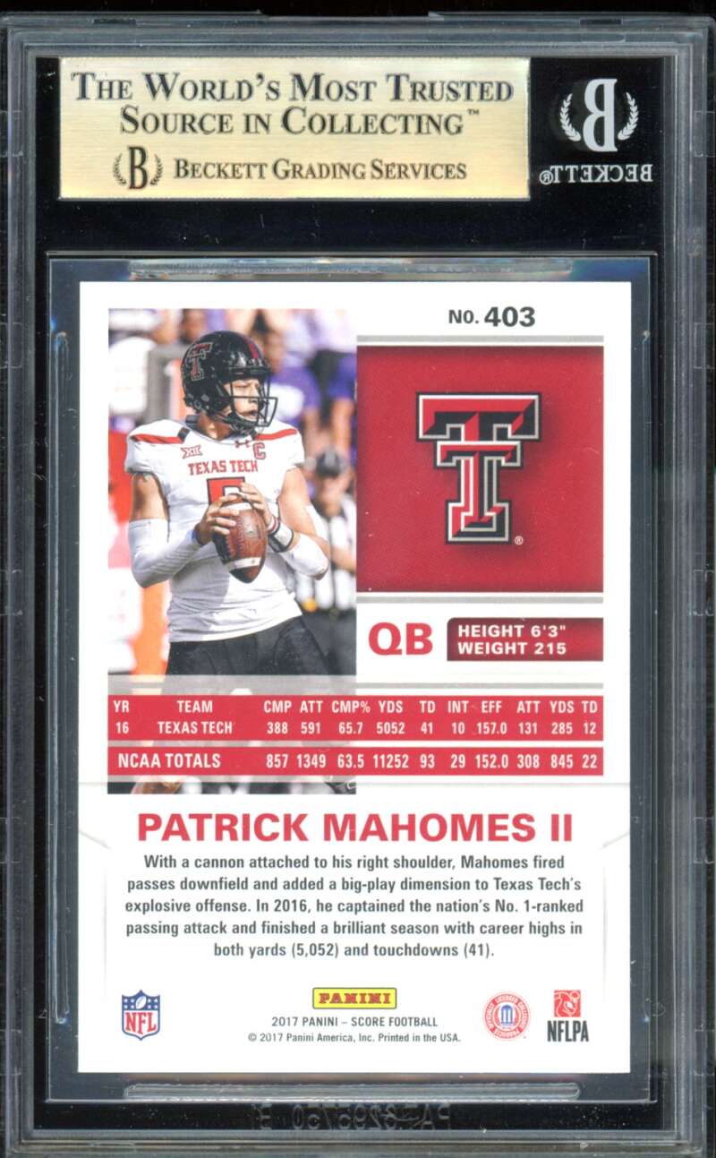 Patrick Mahomes Rookie Card 2017 Score #403 BGS 9.5 Image 2