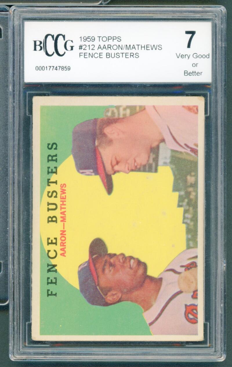 1959 Topps #212 Hank Aaron/Eddie Mathews Card BGS BCCG 7 Very Good+ Image 1