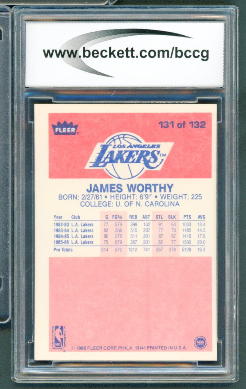 1986-87 Fleer #131 James Worthy Rookie Card BGS BCCG 9 Near Mint+ Image 2